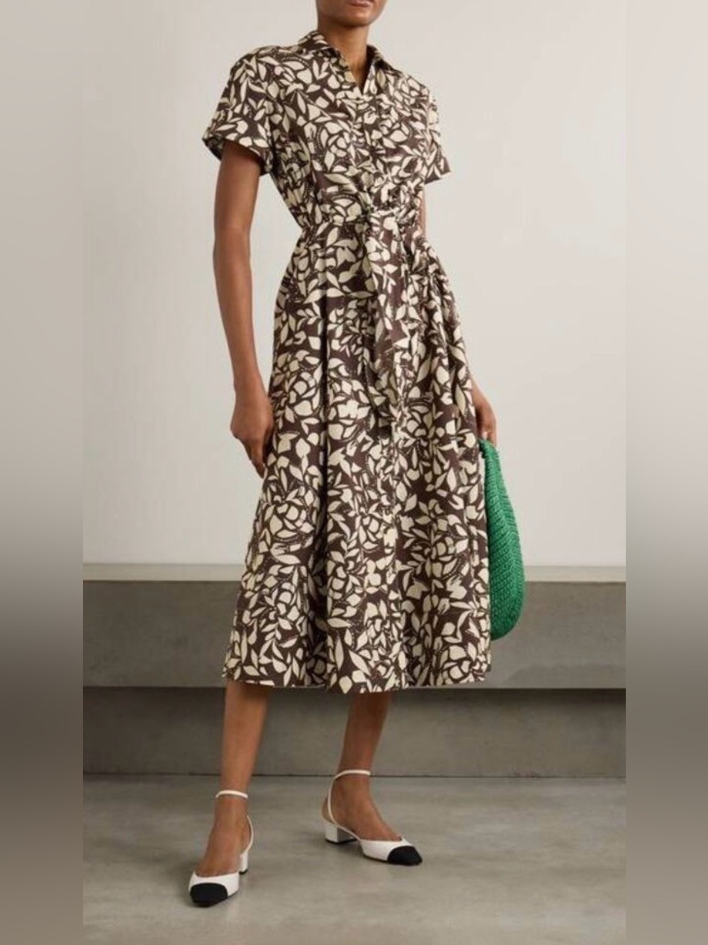 Cara Cara Asbury Brown & Cream Floral Maxi Shirt Dress with Tie Waist